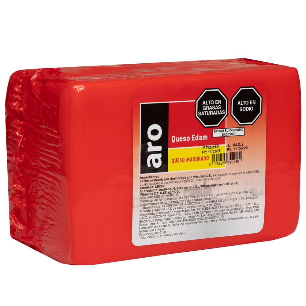 Queso Edam ARO Barra x Kg plazavea