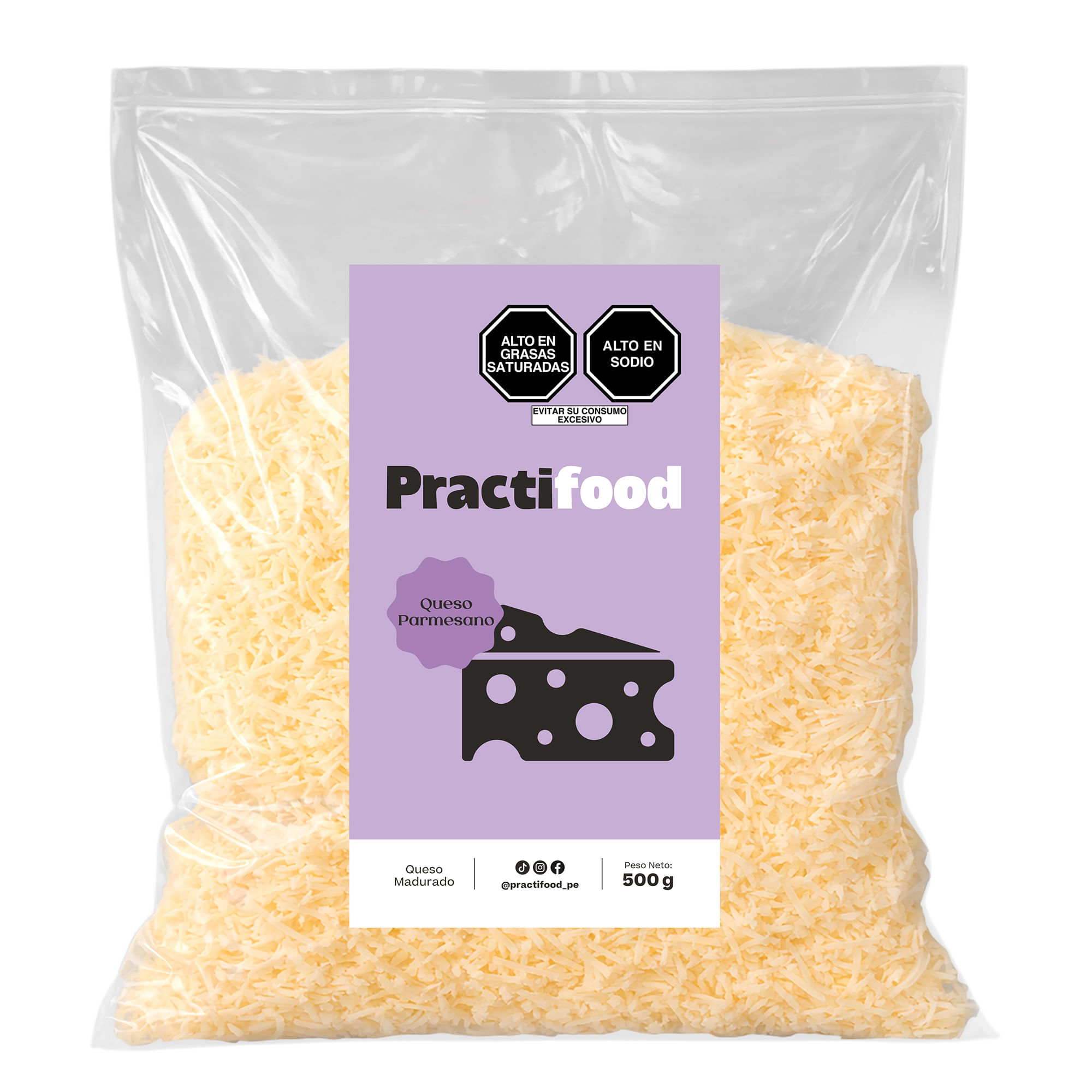 Queso Parmesano Rallado Hebras PRACTIFOOD Paquete 500g