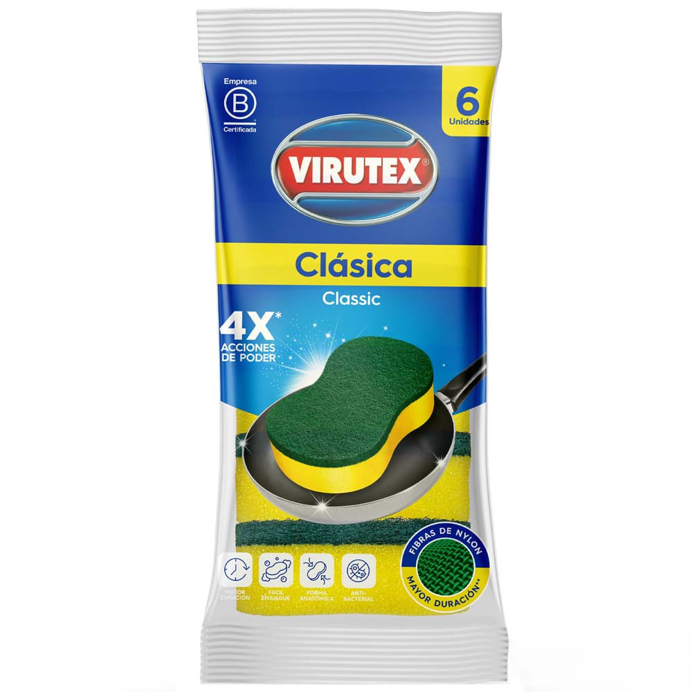 Esponja VIRUTEX Clásica 2 en 1 Pack x6un