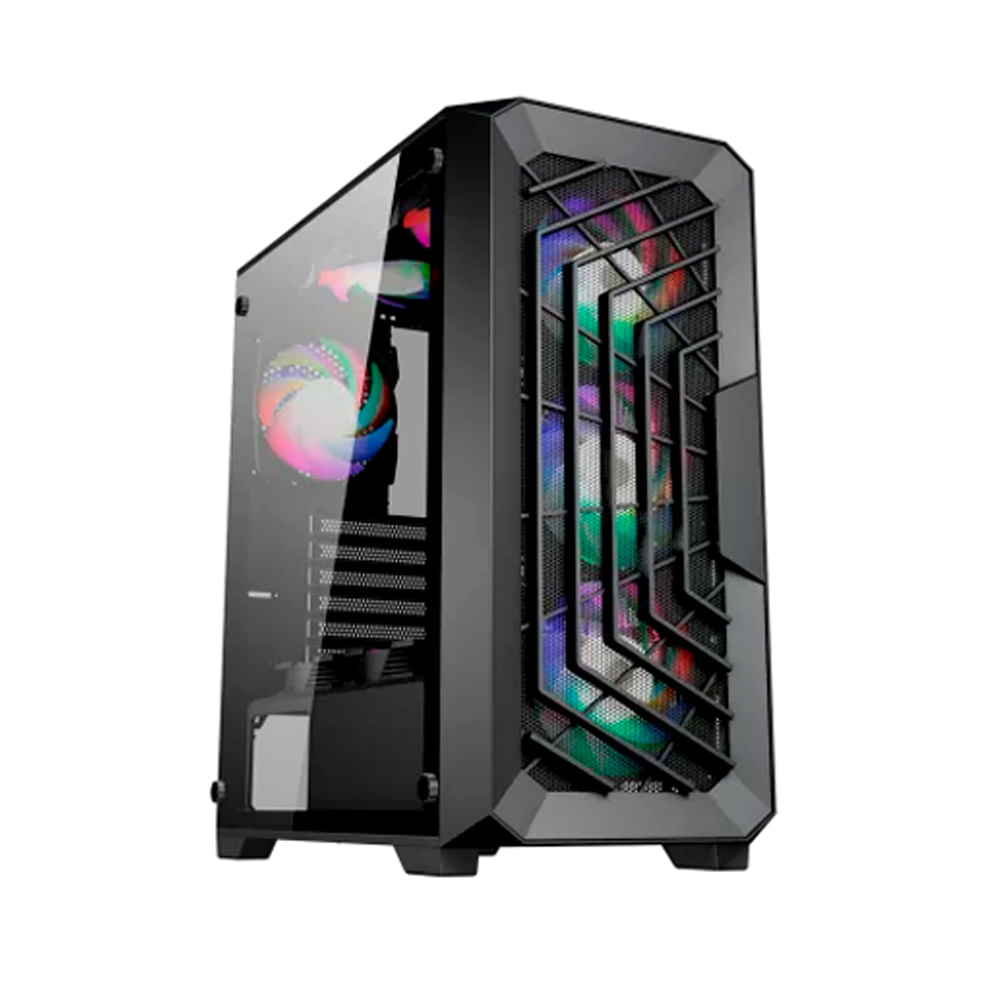 Case gamer Halion Aries 02 con fuente 600W, malla, panel vidrio templado, 4 cooler fan