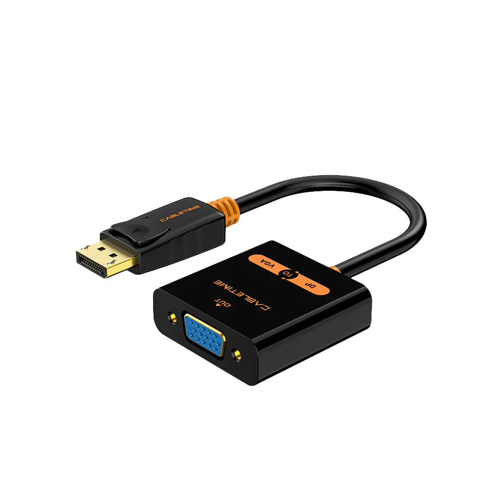 Adaptador DP a VGA CABLETIME CP25B - 1080p 30Hz, Conexión Estable, para Proyector y Monitor