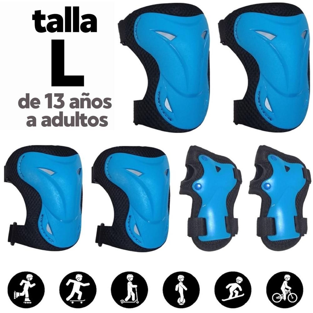 Kit Protección Celeste L para Patines Skate Scooter incluye Rodilleras Coderas Muñequeras