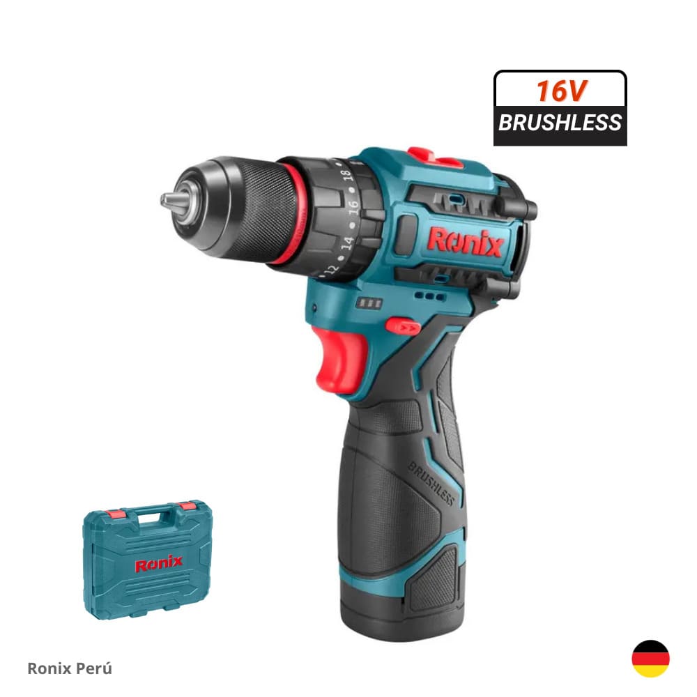 Taladro Percutor 10mm Inalámbrico 16V 2Ah Brushless RONIX 8661