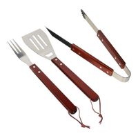 Set Parrillero de Acero Inoxidable con Mango de Madera 3 Pzs
