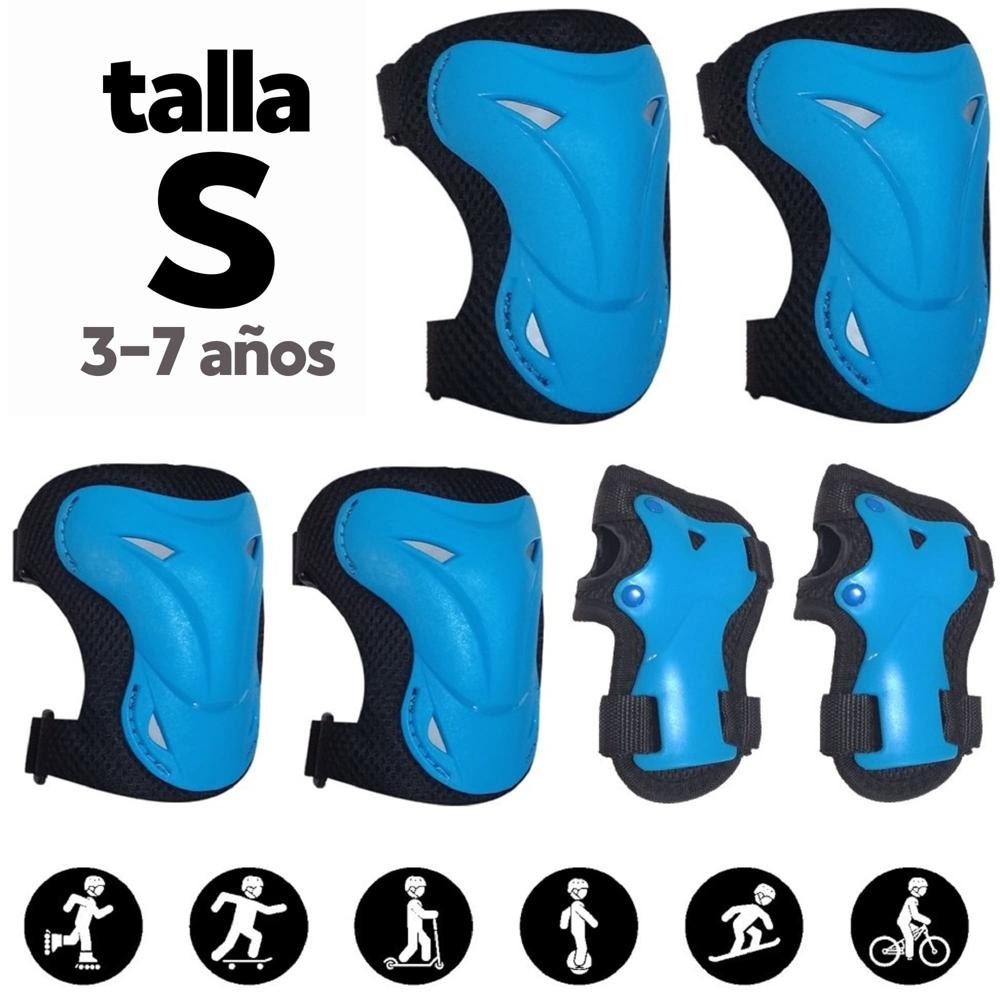 Kit Protección Celeste S para Patines Skate Scooter incluye Rodilleras Coderas Muñequeras