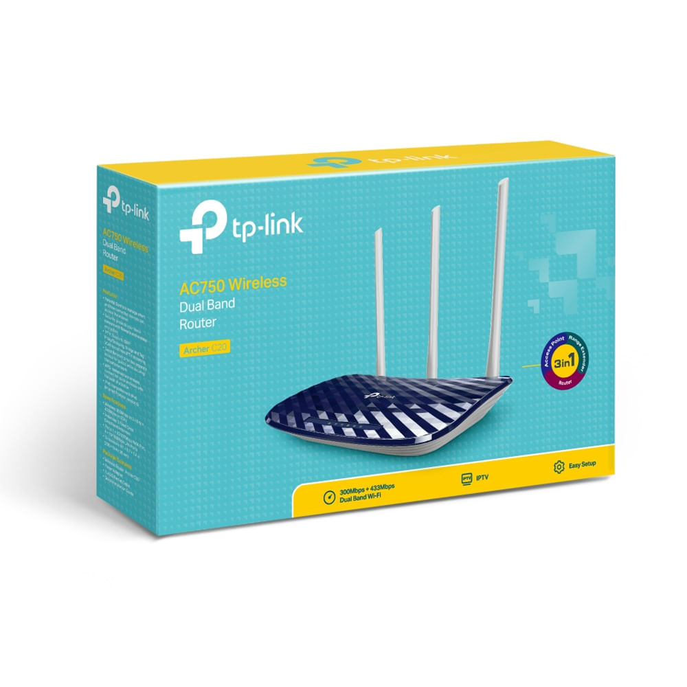 TP-LINK Archer C20 AC750 Enrutador Inalámbrico Doble Banda 4 Puertos Conectividad Rápida
