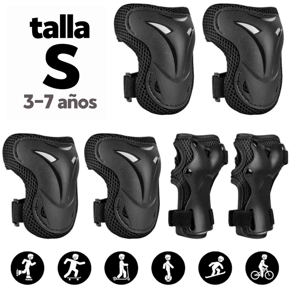 Kit Protección Negro Talla S para Patines Skate Scooter incluye Rodilleras Coderas Muñequeras
