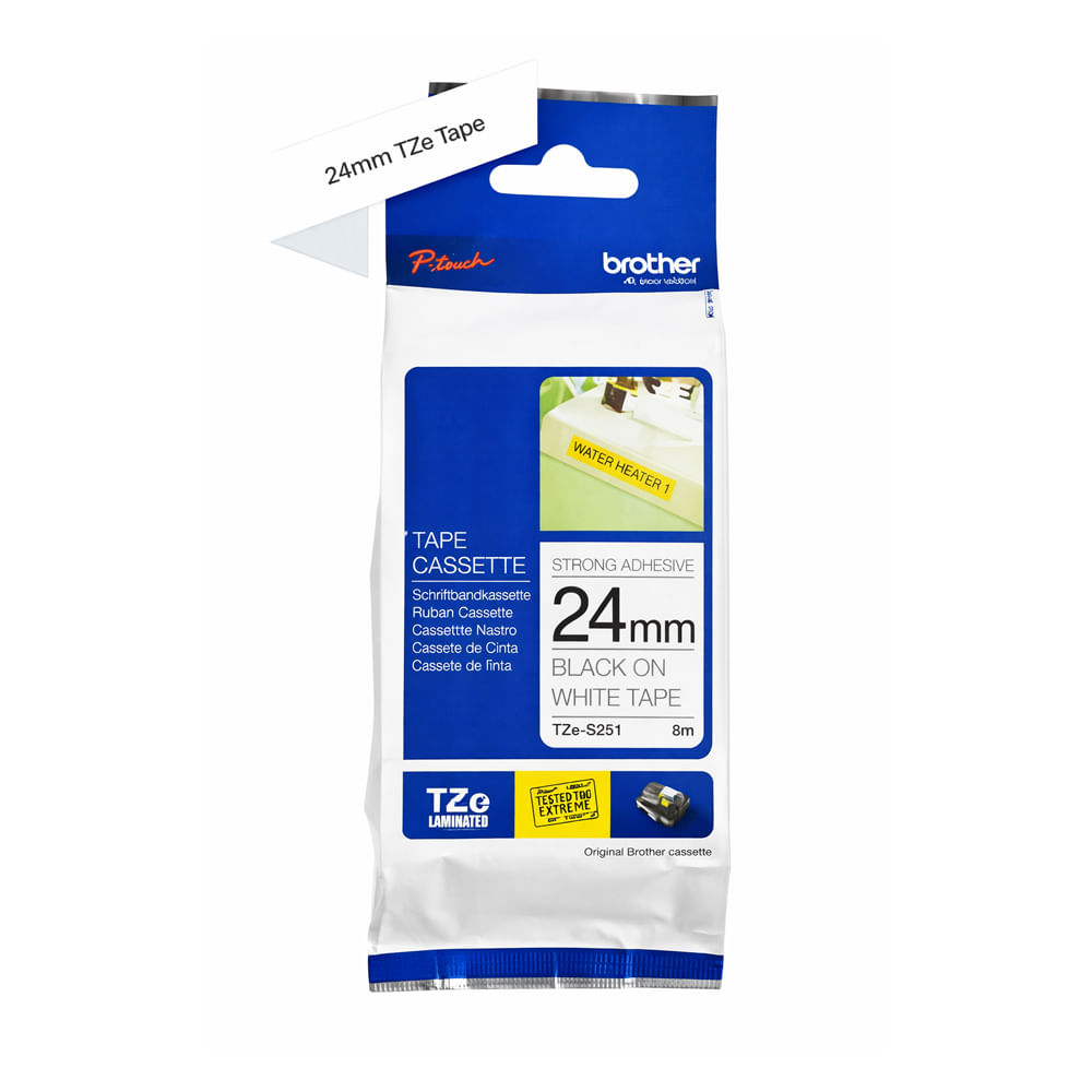 Cinta Brother TZE251 1"" negro sobre blanco industrial