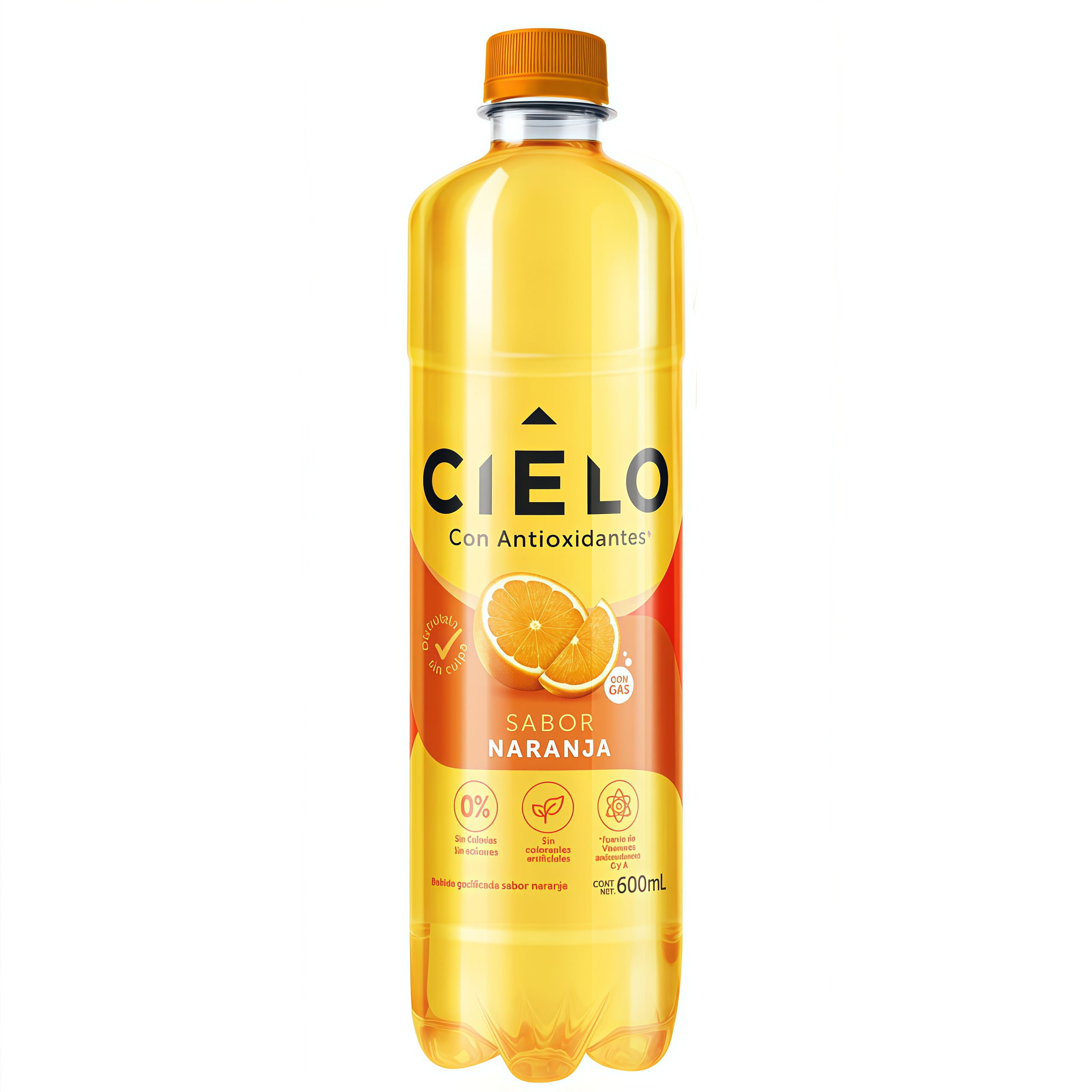 Agua con Gas CIELO Gasificada Sabor a Naranja Botella 600ml