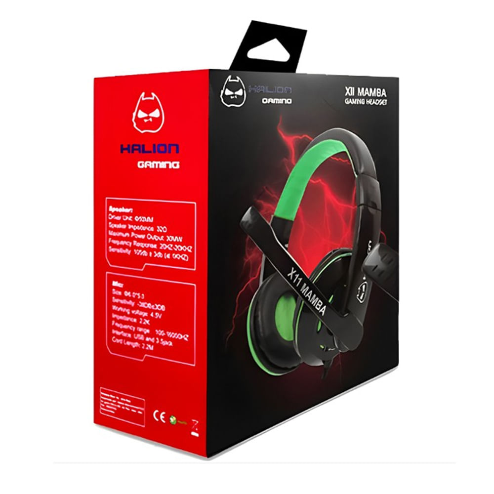 Audífono Halion XII Mamba Gaming con conectividad y color negro con verde