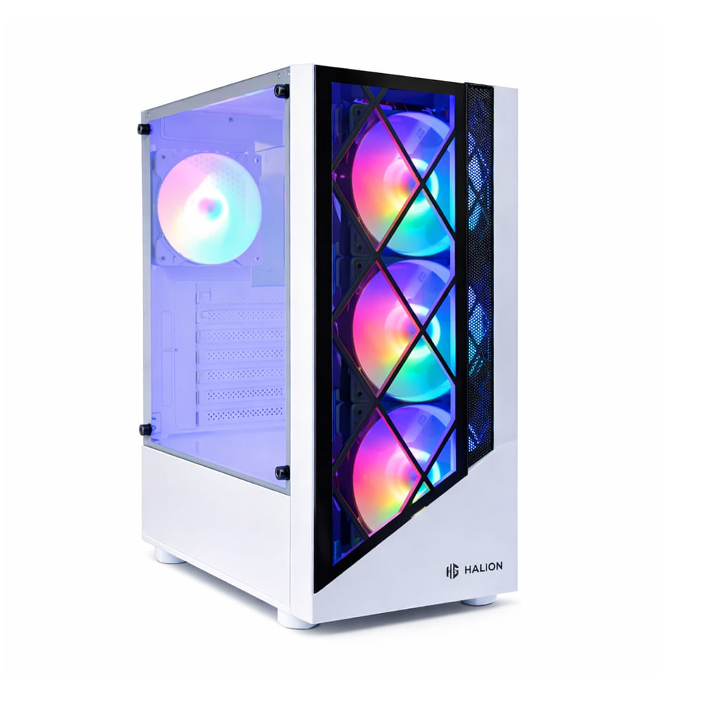 Case Gamer Halion Dragon CR15-W 500W con panel vidrio templado y 4 cooler fan LED-RGB Rainbow