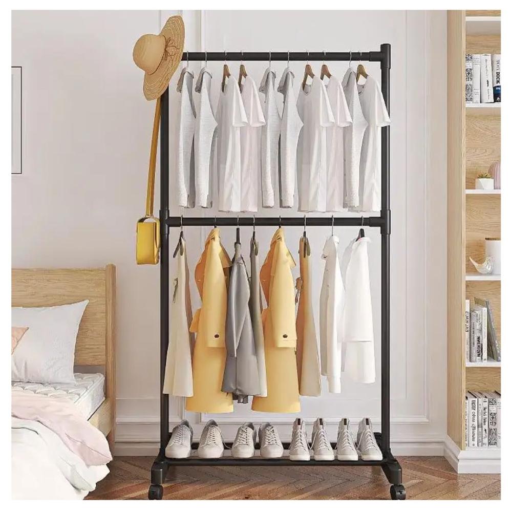 Colgador Organizador de Ropa y Zapatos 2 Niveles 175x73x42cm Negro