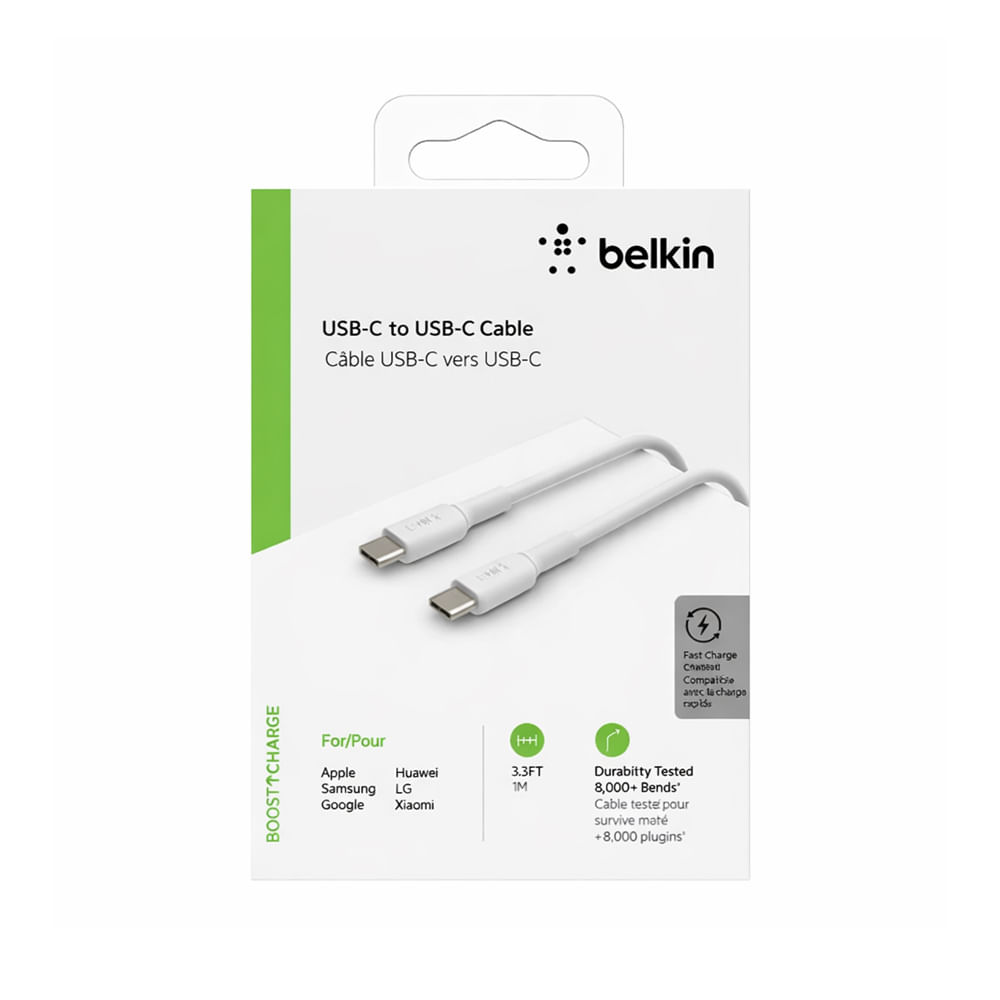 Cable USB Belkin BoostCharge 24 pin USB-C a USB-C 1 m blanco