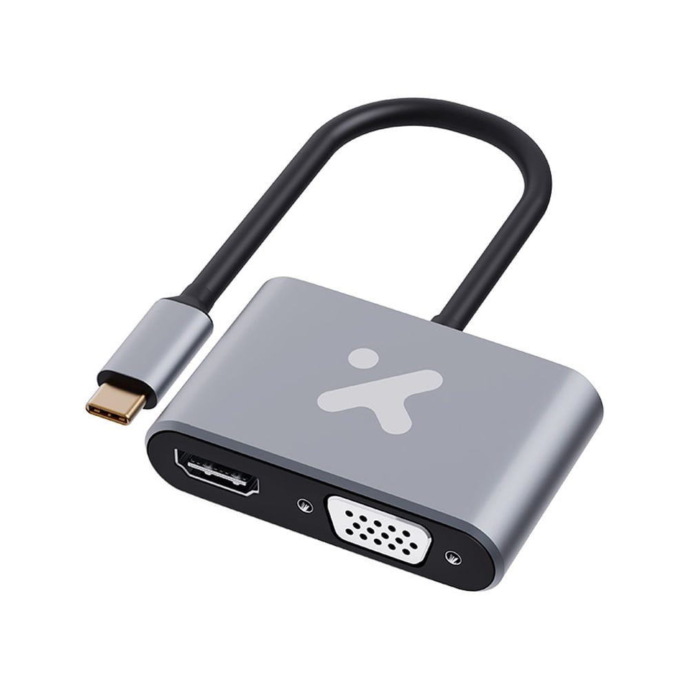 Adaptador de video Xtech XTC-542 USB Type C HDMI hembra VGA hembra aluminio 2 en 1