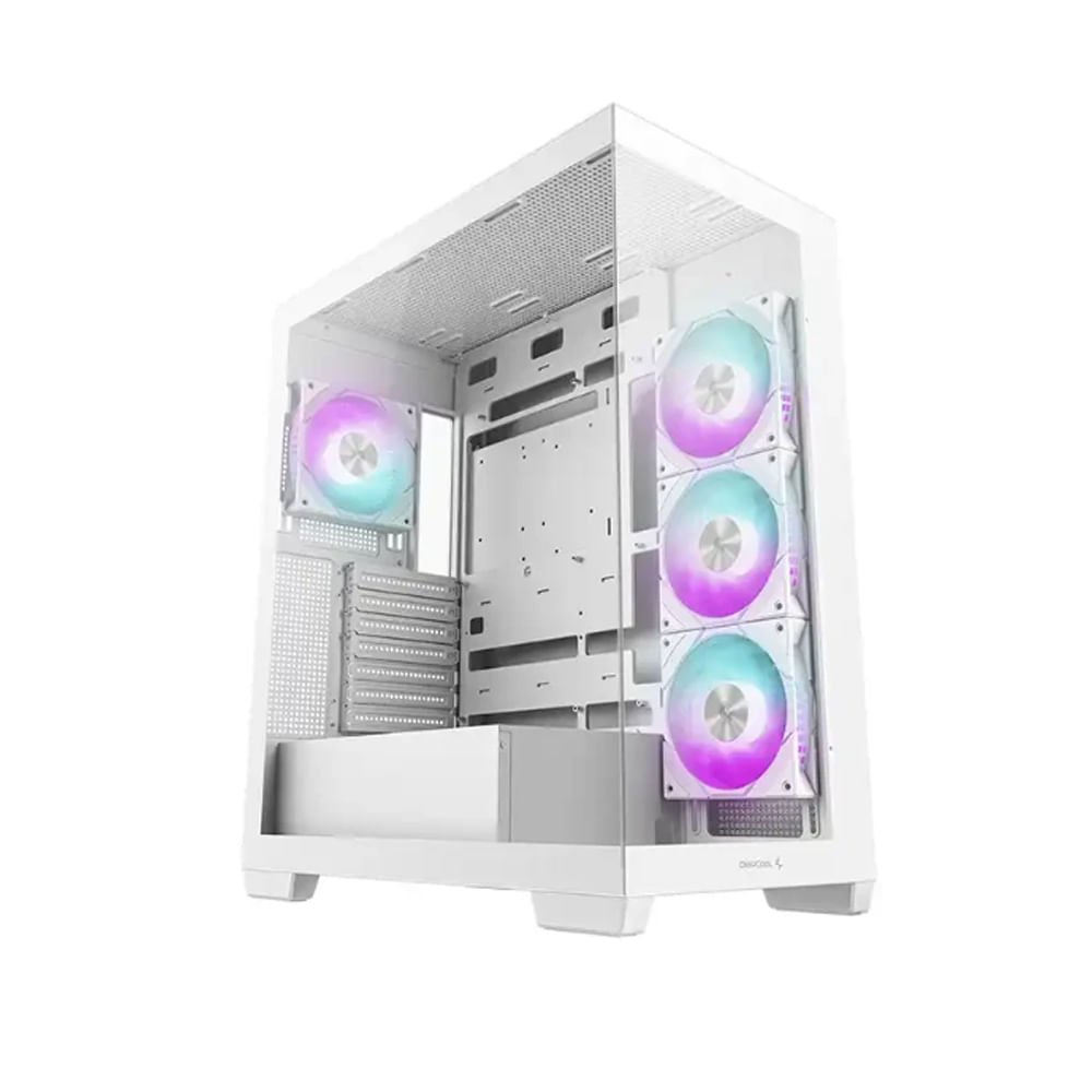 Caja Gaming Deepcool CG580 blanca con paneles de vidrio templado, espacio para 4 ventiladores y PSU