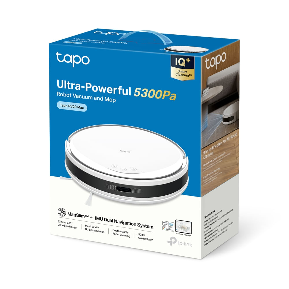Aspiradora Robot TP-Link Tapo RV20 Max Alta Potencia 3000Pa Conectividad WiFi y Control de App