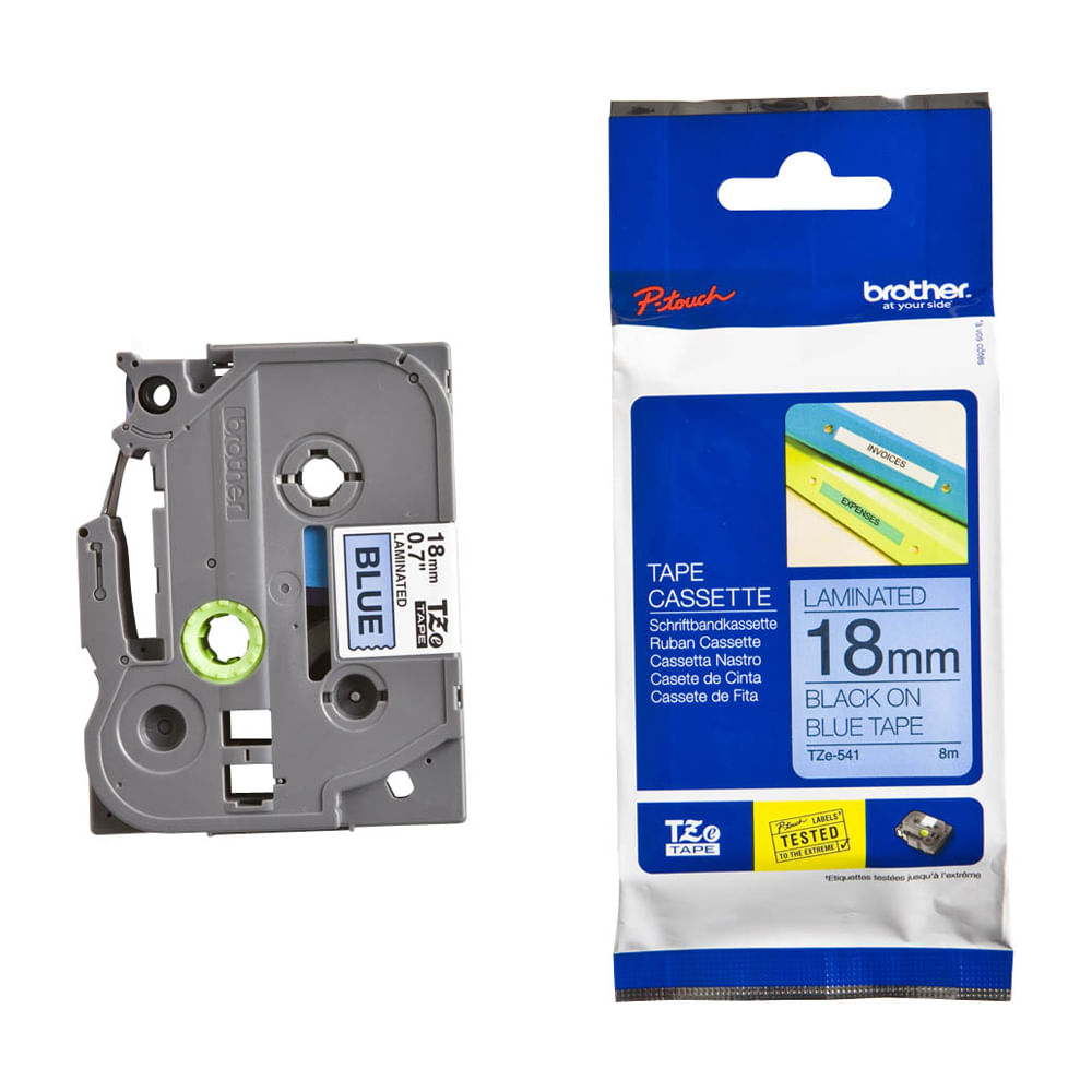 Cinta Brother TZE541 18mm Negra sobre Azul Etiquetas Adhesivas Multifuncionales