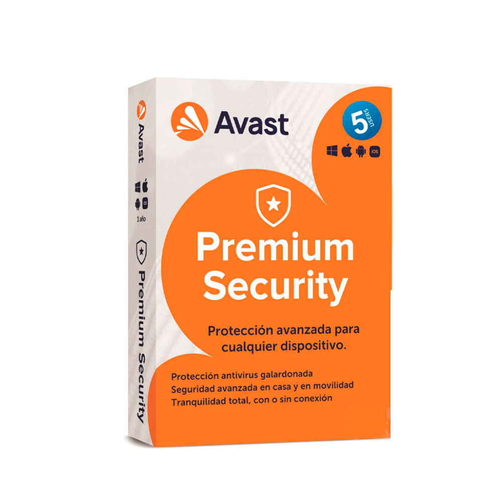 Avast Premium Security 5 Usuarios 12 Meses Licencia Antivírus Proteccion Completa