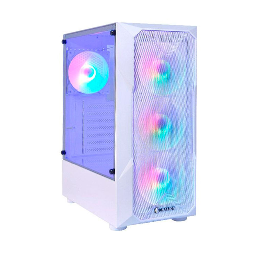 Case Gamer Halion Stuka CR11-W 500W Panel de vidrio templado 4 Cooler Fan LED-RGB Rainbow