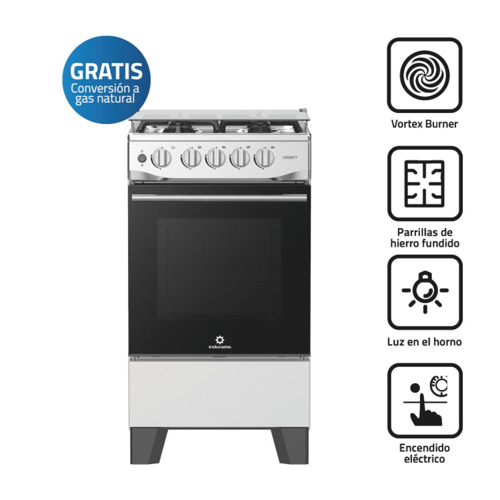 Cocina de Pie a Gas Indurama Cassatt Croma 4 Hornillas