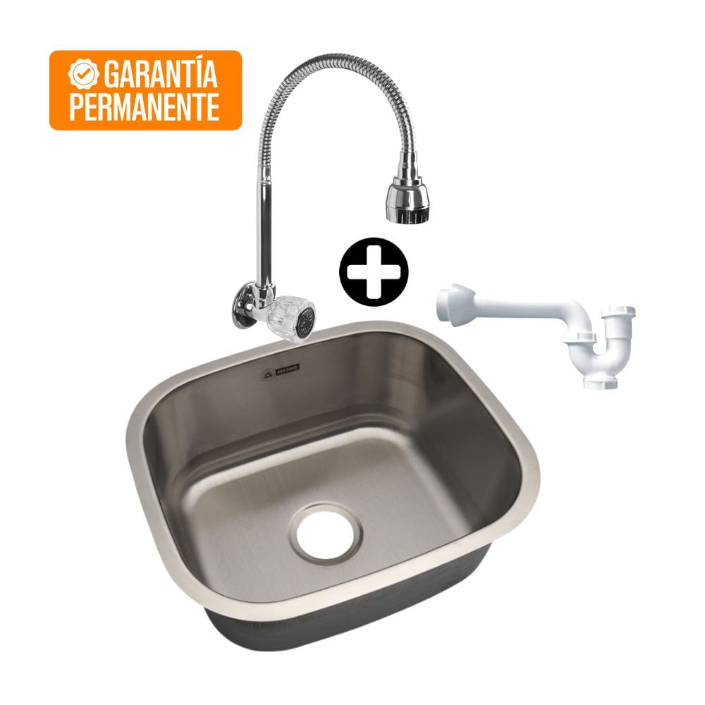 COMBO Lavadero Antartico S/A S/E 47.5x40cm Record + Llave de lavadero Galápagos Pico Flexible Plata Italgrif