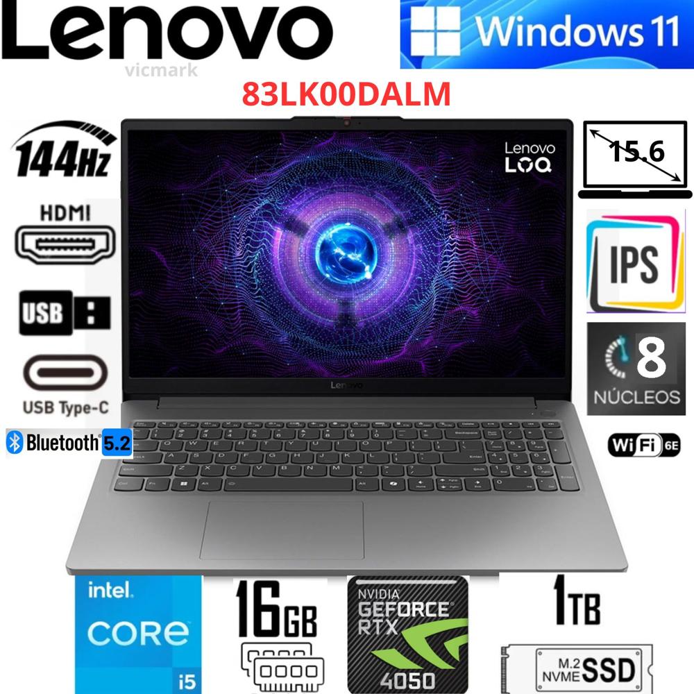 Laptop Gamer Lenovo LOQ 15IAX9E i5-12450HX RTX 4050 6GB 16GB RAM 1TB SSD 144Hz FHD