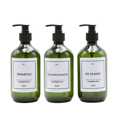 Set de 3 Botellas Dispensadoras para Baño Verde HogarMás