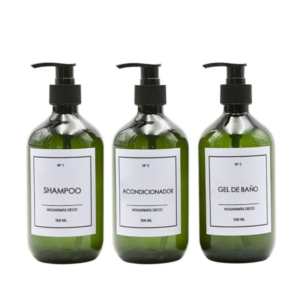 Set de 3 Botellas Dispensadoras para Baño Verde HogarMás