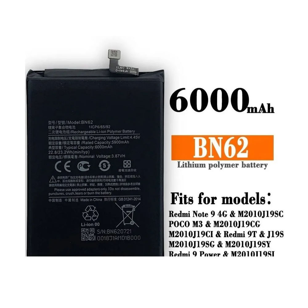 BATERIA POCO M3 -  BN62   NUEVO-NEGRO