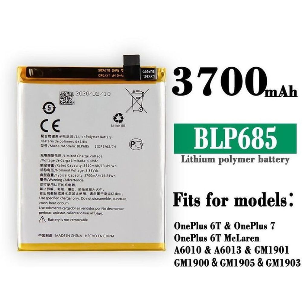 BATERIA ONE PLUS 6T - 7  BLP685  NUEVO-AMARILLO