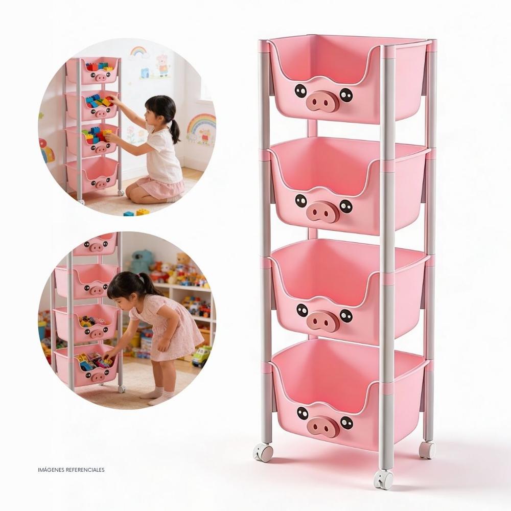 Organizador Multiusos 4 Niveles Plegable con Ruedas - Rosado