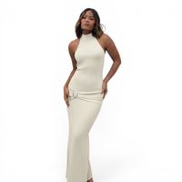 Vestido Halter Maxi Hilo Coqueta 463A-33 Color Perla
