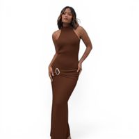 Vestido Halter Maxi Hilo Coqueta 463A-33 Color Chocolate