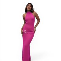 Vestido Halter Maxi Hilo Coqueta 463A-33 Color Fucsia