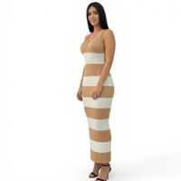 Vestido Rayado Espalda Descuvierta 463A-23 Color Beige