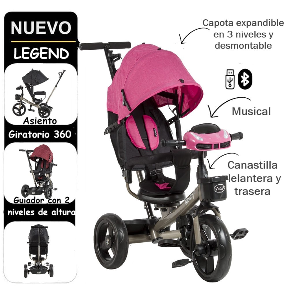 Triciclo con USB Legend EB362 Ebaby Rosado
