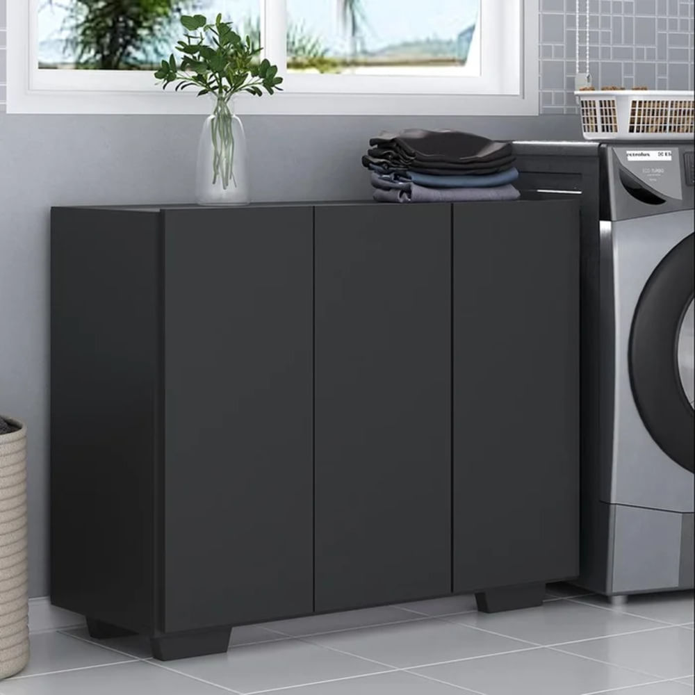 Armario Multiusos para Lavandería Ate Negro 3 Puertas RyR MUEBLES