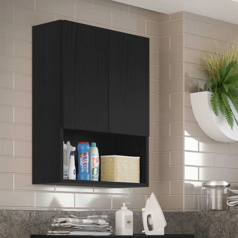 Armario Flotante para Lavandería Argen Negro 2 Puertas RyR MUEBLES