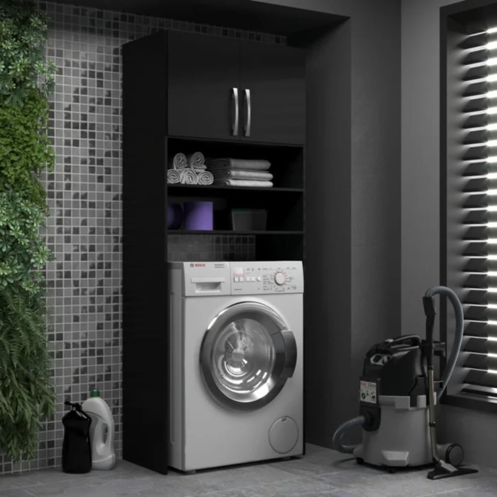 Armario Multiusos para Lavadora Rega NEgro 2 Puertas RyR MUEBLES