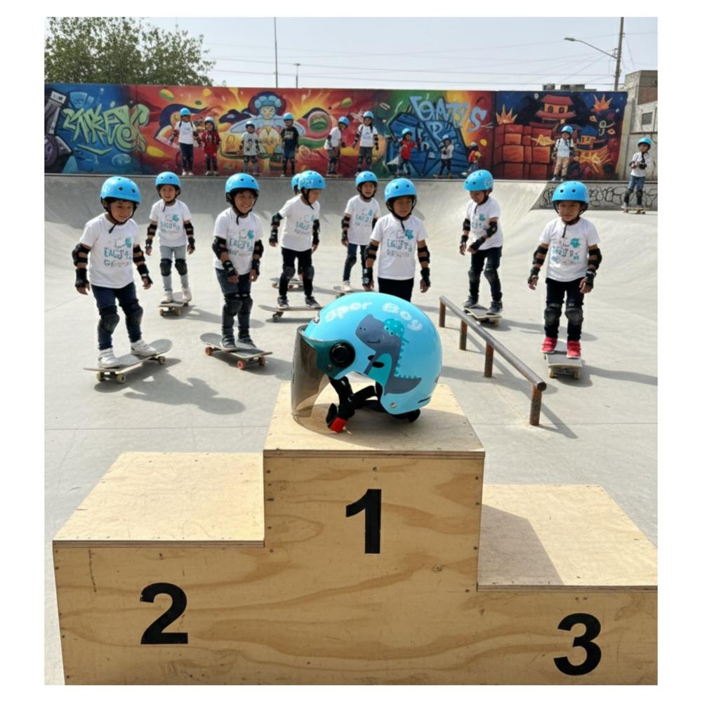 Casco Infantil para Deportes Dino Celeste