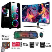Computadora PC Gamer RYZEN 7 5700X Ram32GB -SSD M2   1TB  -SSD 960GB -RX 580 8GB -M27
