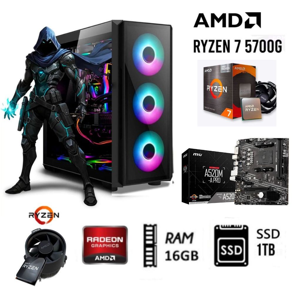 Computadora PC GAMER RYZEN 7 5700G  3.2Ghz RAM 16GB  DISCO SOLIDO SSD 1TB