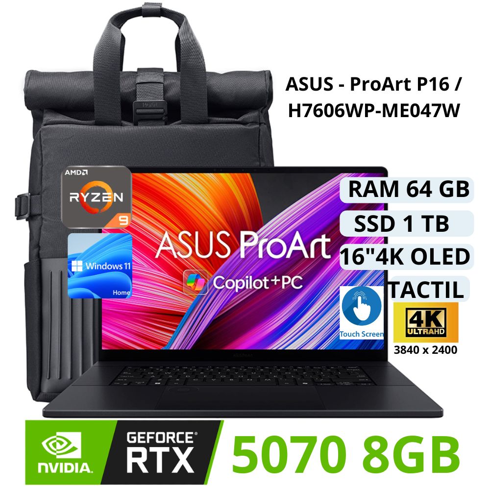 Laptop ASUS ProArt P16  AMD RYZEN AI 9 RAM 64 GB SSD 1 TB 16 4K -90NB15K1-M00240
