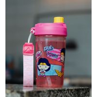 Tomatodo Acrílico de Superheroína Anticaída Tapa Enroscable con Lanyard Envase Rosado 500 ml