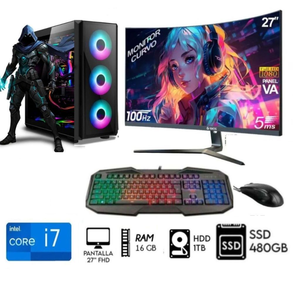 Computadora PC CORE i7 3.2Ghz Ram 16GB Disco HDD 1TB SSD 480GB Monitor 27