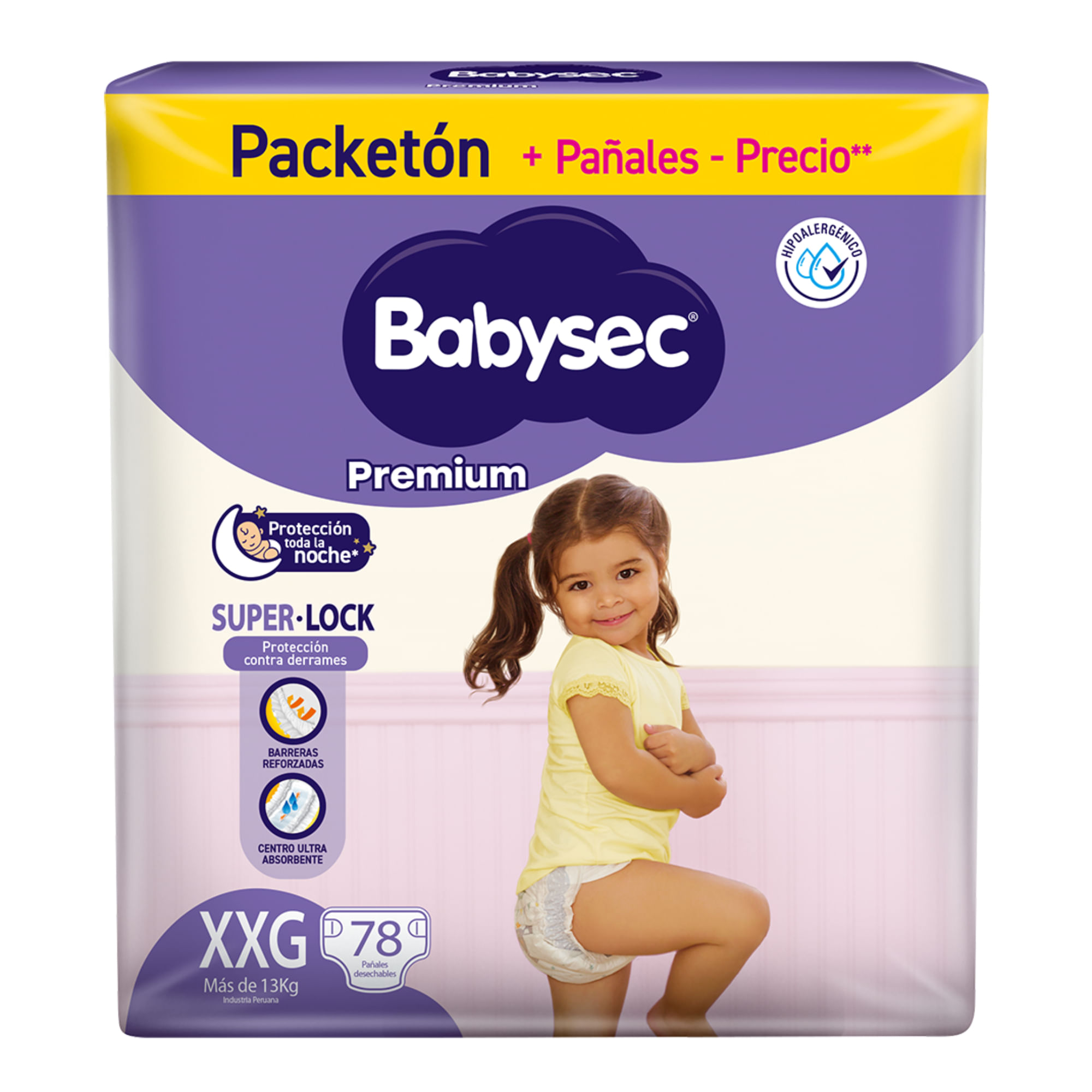 Pañales para Bebé BABYSEC Premium Talla XXG Paquete 78un