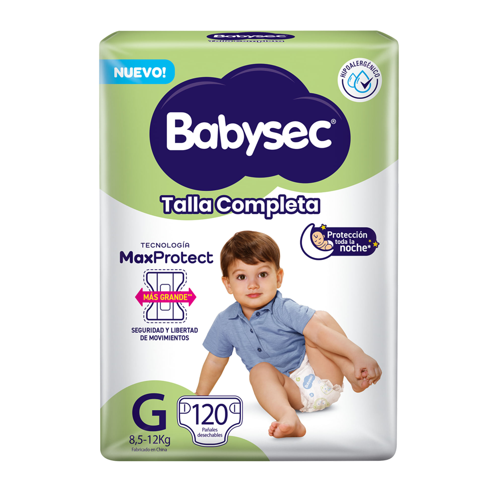 Pañales para Bebé BABYSEC Talla Completa G Paquete 120un