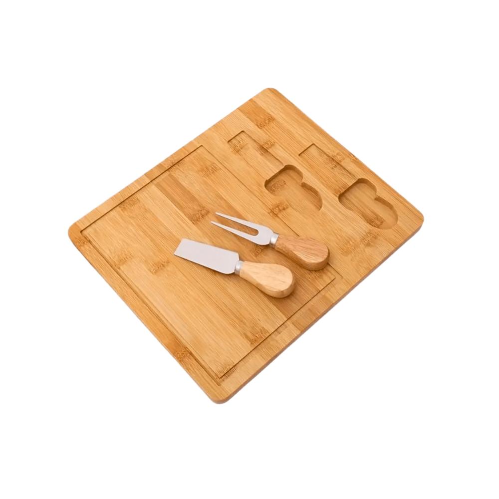 Tabla Para Quesos De Bambú Con Cuchillo Y Tenedor v1