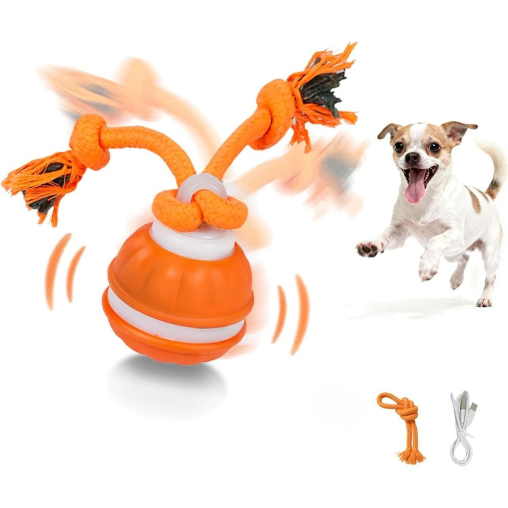Juguete Interactivo para Perros con Soga Pelota Giratoria Naranja