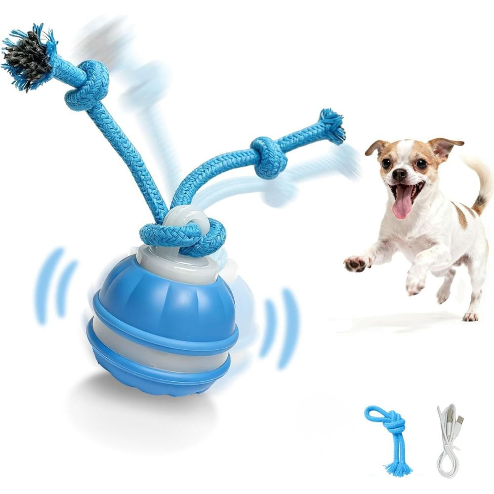 Juguete Interactivo para Perros con Soga Pelota Giratoria Azul